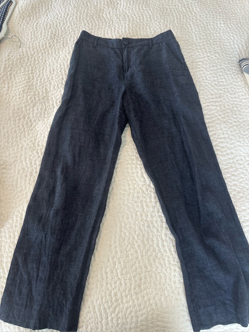 Garnet Hill Navy Textured Linen-Blend Pants